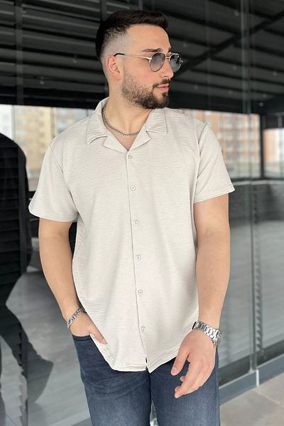 MİSHAR İTALİA Мъжка риза с къс ръкав с шарка в сиво
