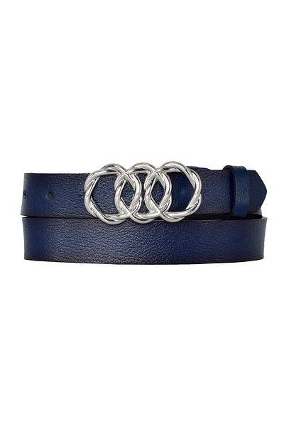 GoDeri Curea de damă albastru bleumarin 3 cm - 100% piele naturală, cataramă din tricot argintiu; pentru rochie și pantaloni