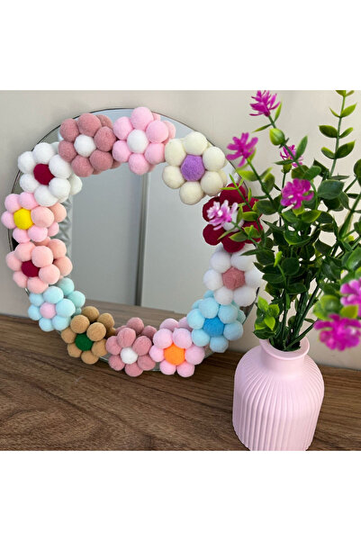 Ponpon Çiçekli Dekoratif Ayna Pleksi 25x25