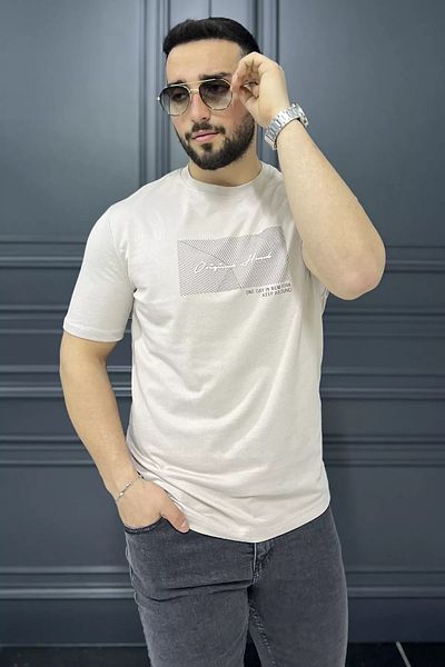 MİSHAR İTALİA Μπλουζάκι με στάμπα σε μπεζ ανδρικό λαιμόκοψη