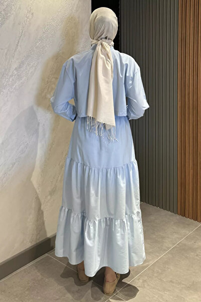 julude Light Blue Women's Elastic Waist Pleated Tiered Hijab Skirt