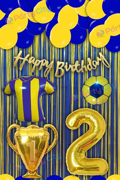 Party City Yellow Navy Blue 2 Year Old Birthday Decoration Set – Party Ornament, Balloon, Banner, Foil Balloons
