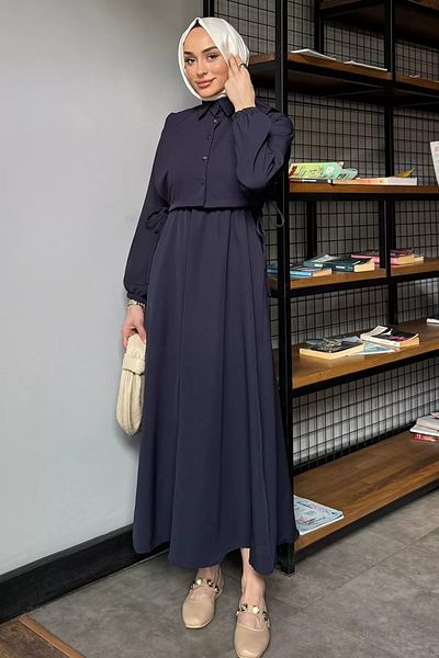 julude Μπλούζα με πλαϊνή δέσιμο Navy Blue Συνδυασμένο Φόρεμα Hijab