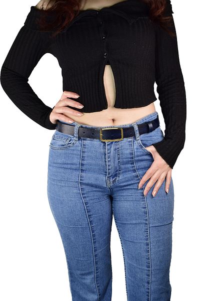 GoDeri 100% piele naturală, cataramă de culoare aurie, albastru bleumarin, curea de 3 cm pentru femei, curea pentru pantaloni, curea pentru pantaloni scurți 3 cmkdn50