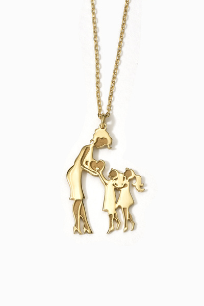 Nox Jewelry 14 Ayar Altın Kaplama Anne ve İki Kız Çocuk Aile Aşk Gümüş Kolye - CN00445
