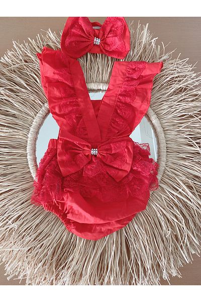 EBRU ÖZÖRGÜCÜ Girl's Lace Romper and Bandana