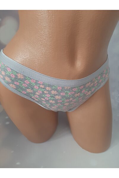 Butik Gri çiçekli beli lastikli tutku rahat kullanışlı kadın külot