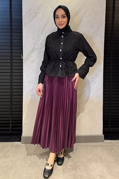 julude Plum Women's Pleated Hijab Skirt