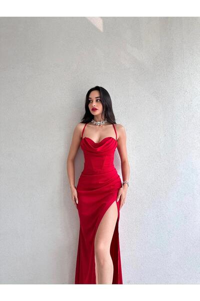 Mooi Butik Levi̇tas Dress 1231 - Red