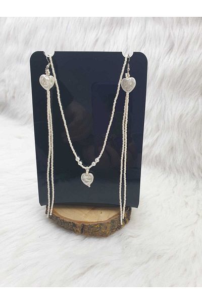 HAPPY HANDMADE 2-Piece Jewelry Set-17Cm Earrings-48Cm Necklace-Pearl Look-Mother's Day