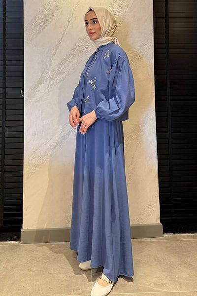 julude Indigo Beaded πουκάμισο Φούστα Hijab Διπλό Σετ