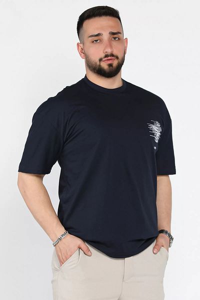 MİSHAR İTALİA Ανδρικό μπλουζάκι Navy Blue Oversize με στάμπα Crew Neck