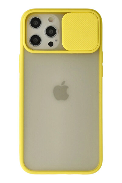 NewFace حافظة آيفون 12 برو ماكس كاميرا بلورية منزلقة من السيليكون - أصفر 1495...