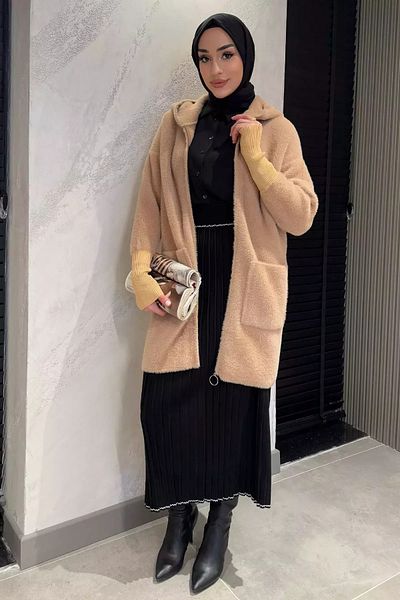 julude Μπισκότο με κουκούλα με φερμουάρ Yumoş Νήματα Hijab Ζακέτα