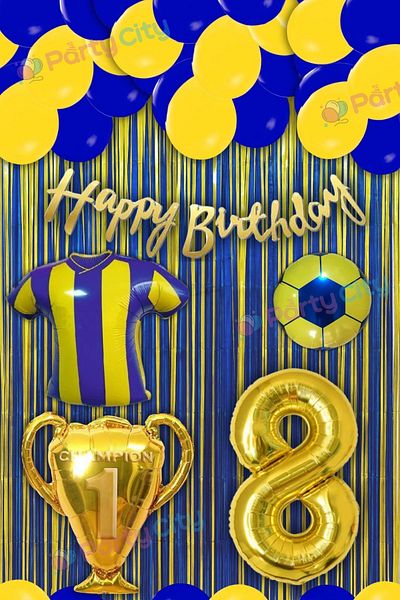 Party City Yellow Navy Blue 8Th Birthday Ornament Set – Party Ornament, Balloon, Banner, Foil Balloons