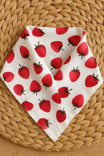 Mufincollection Summer Strawberry Patterned Headband |   Multi-Purpose Use - Neck, Hair and Bag Accessory