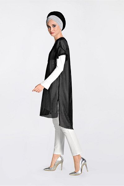 Alvina Mesh Grosgrain Stripe 2'Li Tunic 4378