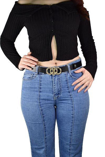 GoDeri 100% جلد طبيعي، إبزيم محبوك ذهبي 3 سم حزام نسائي أسود؛ فستان، حزام بنطلون = 3 سم-kdn-45