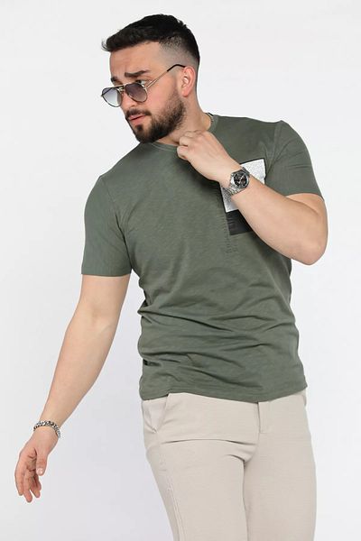 MİSHAR İTALİA Ανδρικό μπλουζάκι με στάμπα Khaki Crew Neck