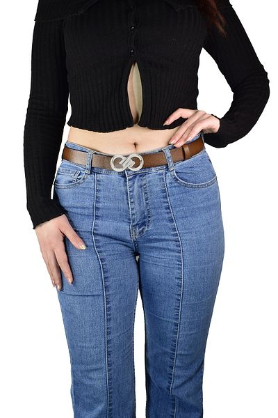 GoDeri 100% Genuine Leather, Silver Buckle 3 Cm Brown Women's Belt; Dress, Trouser Belt = 3cm-kdn-44