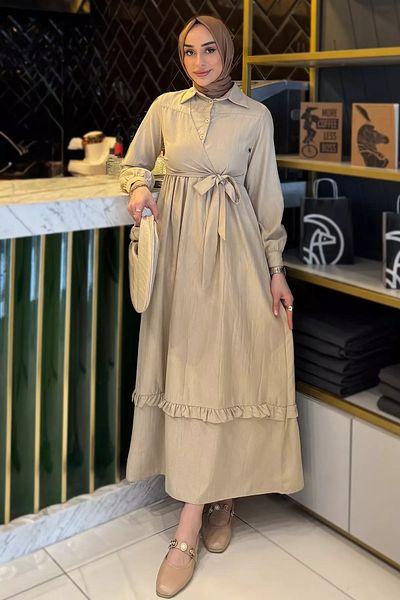 julude Πέτρινο Φόρεμα Hijab με μισό κουμπί στο πλάι