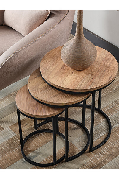 SEDAŞ LIVING UNITS Zigon Sehpa Ceviz Siyah 3 Lü Adet