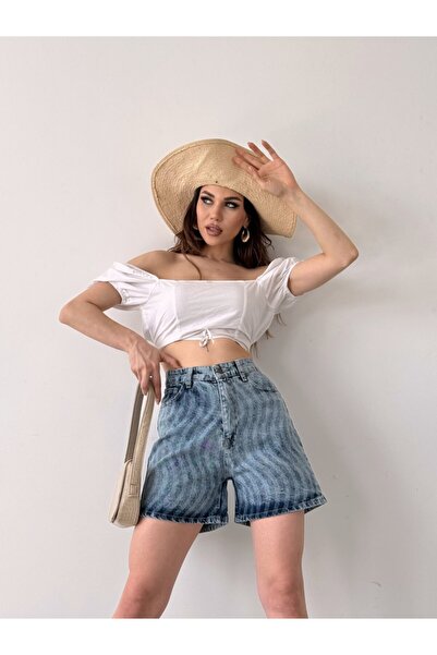 İlke Tasseled Patterned Denim Shorts