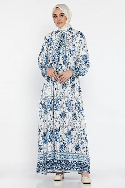 julude Rochie de damă albastră cu imprimeu floral, cu jumătate de nasturi, din viscoză