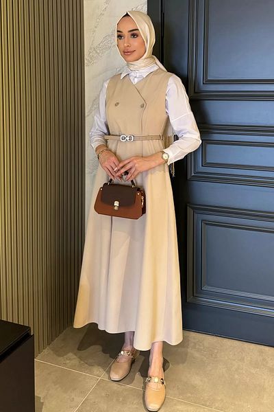 julude Φόρεμα Hijab Gilet με πέτρινη ζώνη