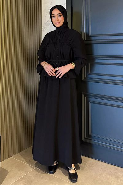 julude طقم تنورة تونيك برباط وخصر مفصل للنساء باللون الأسود
