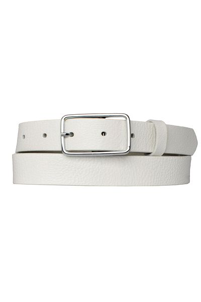 GoDeri 100% Genuine Leather Silver Rectangular Buckle Milk White Thin Women's Belt, 3cm=3cm-kdn-04