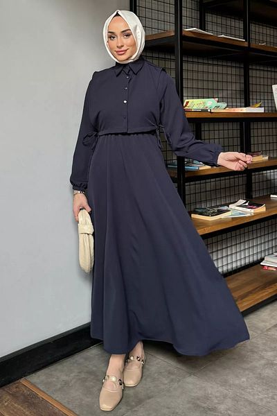 julude Μπλούζα με πλαϊνή δέσιμο Navy Blue Συνδυασμένο Φόρεμα Hijab