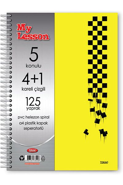 STOREMAX Jvnnastore Tokaç My Lesson Plastic Cover A4 4+1 125 Sheets Spiral 5 Compartment Bookmark Checkered Ci