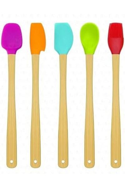 STOREMAX Jvnnastore Piece Bamboo Handle Mini Silicone Spatula Spoon Brush Set Colorful Trendyfr 646268