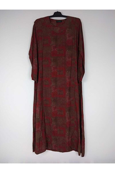 YAŞAR TRİKO Women's Tile Pentagonal Collar Long Sleeve Sleeve Ankle Elastic Summer Viscose Long Dress Pulls 2 cm Water