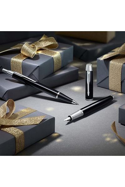 STOREMAX Ntwork Im Duo Ballpoint Fountain Pen Set of Two Lacquer Black Gold Plated Clip Art 1087243