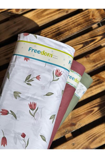 Freedom Tulip Flower Patterned Fabric - 100% Cotton 30 Meters 1 Ball Fabric 240 cm Width - Duvet Cover Ranforce Fabric
