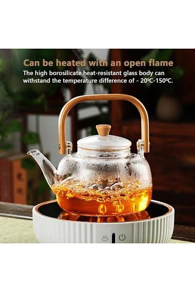 STOREMAX Ntwork Bamboo Handle Heat Resistant Borosilicate Glass Infuser Teapot 1000ml, Heat Resistant