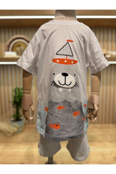 NİSASİNA Sea Lion Patterned Boy's Shorts Suit - Summer Set of 2
