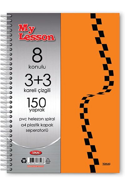 STOREMAX Jvnnastore Tokaç My Lesson Plastic Cover A4 3+3 150 Sheets Spiral 8 Compartments Bookmark Checkered Ci