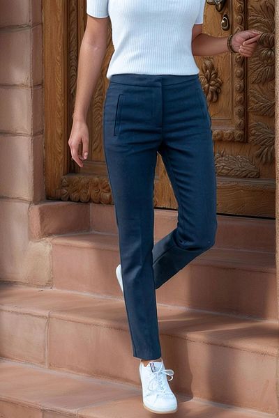 bacc Women's Navy Blue High Waist Striped Pencil Pants Bcbsk-25700-3186