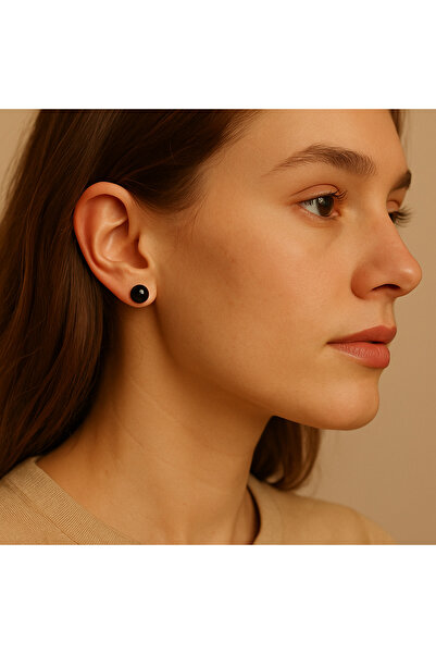 TuQos Black Mini Earrings - 1 Piece 8mm, Magnet and Round Stone