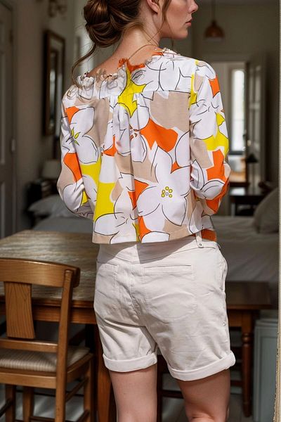 bacc Women's Orange Patterned Poplin Crop Jacket