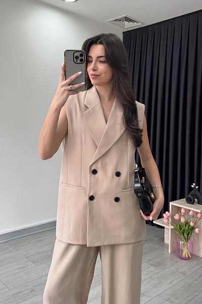 ECEMİ Nomi Stone Double Breasted Vest Pants Set