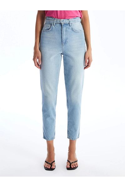 LC Waikiki LCW Jeans Indigo με ζώνη μέσης Mom Fit γυναικείο τζιν παντελόνι
