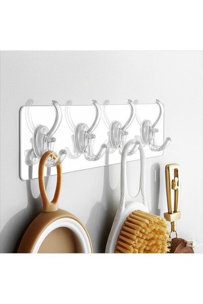 glanssieraad 2 Adet Kendinden Yapışkanlı Güçlü Şeffaf 5’li Askılık – Mutfak, Banyo, Kapı Arkası ve Duvarlar İçin