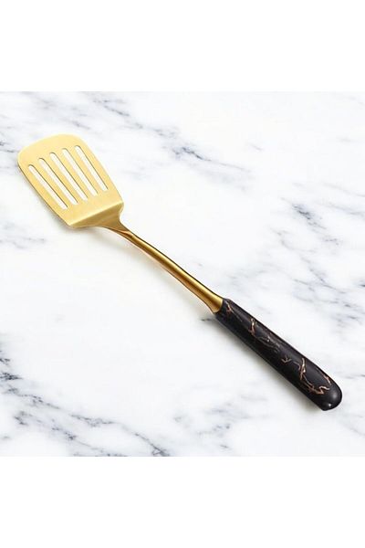 STOREMAX Cmllashop Marble Pattern Handle Stainless Steel Spatula, 304 Quality 18/10, Gold Color, Serving Sun