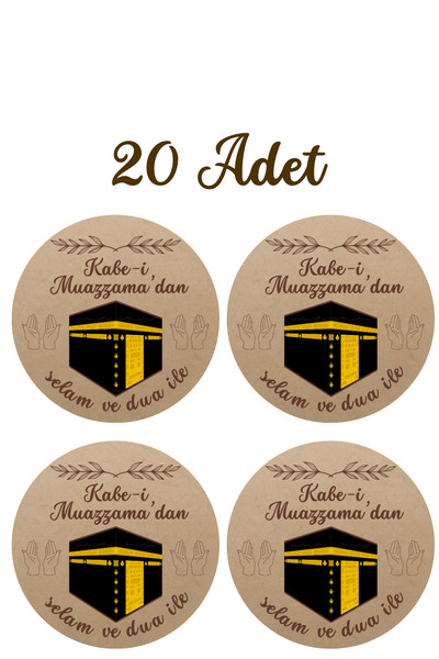 Dekals Hac Umre Hediyeleri İçin Paketleme Etiketi (20Adet) Yuvarlak Yapışkanlı Çıkartma Etiket 4cm