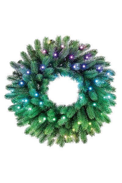 Twinkly Twinkly Premium Pre-Lighted Christmas Wreath, 60cm, 50 RGB LEDs, App Control, IP2