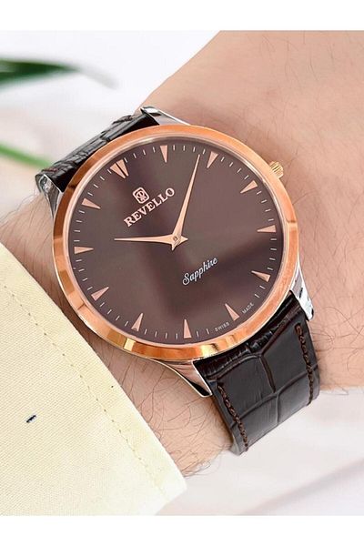 Revello RV.1.12.12 Revello Swismade 3.9 mm Leaf Model Leather Band 5 Atm Water Resistant Men's Wristwatch